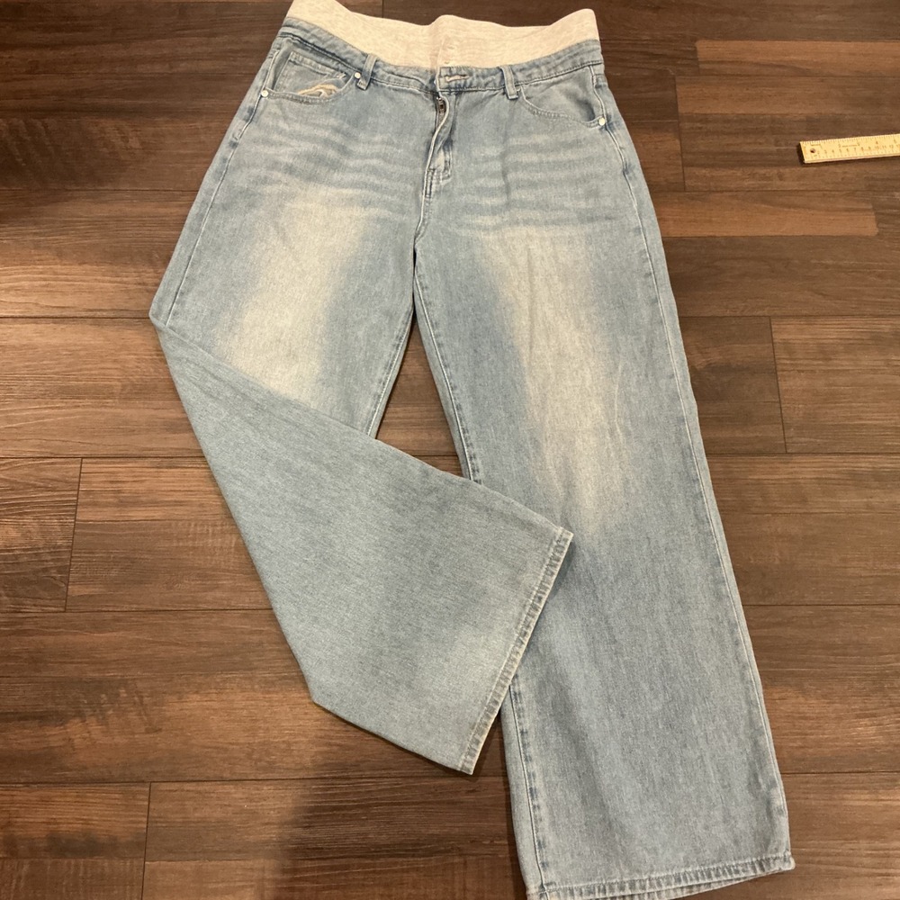 PTCL Ethikal Brand Wide Leg Baggy Jeans Light Wash Double Waistband Size 30